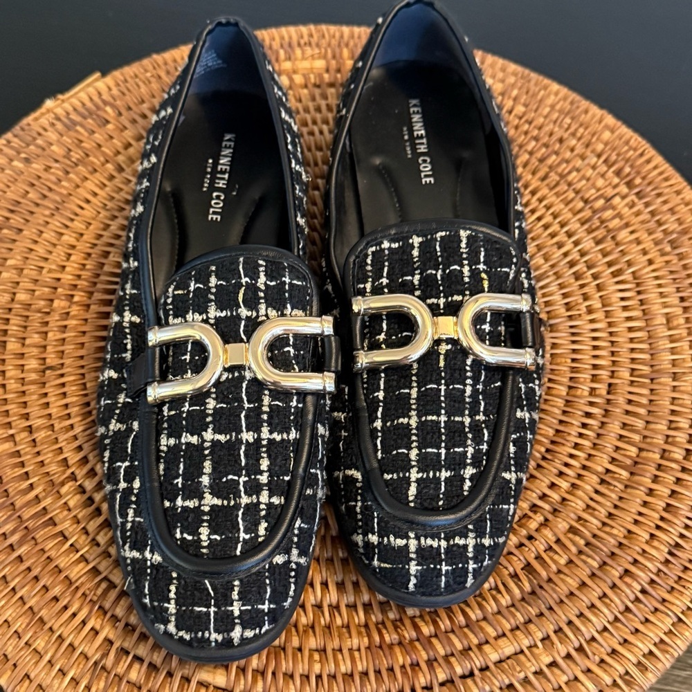 Kenneth Cole Black and‎ gold Tweed Loafers